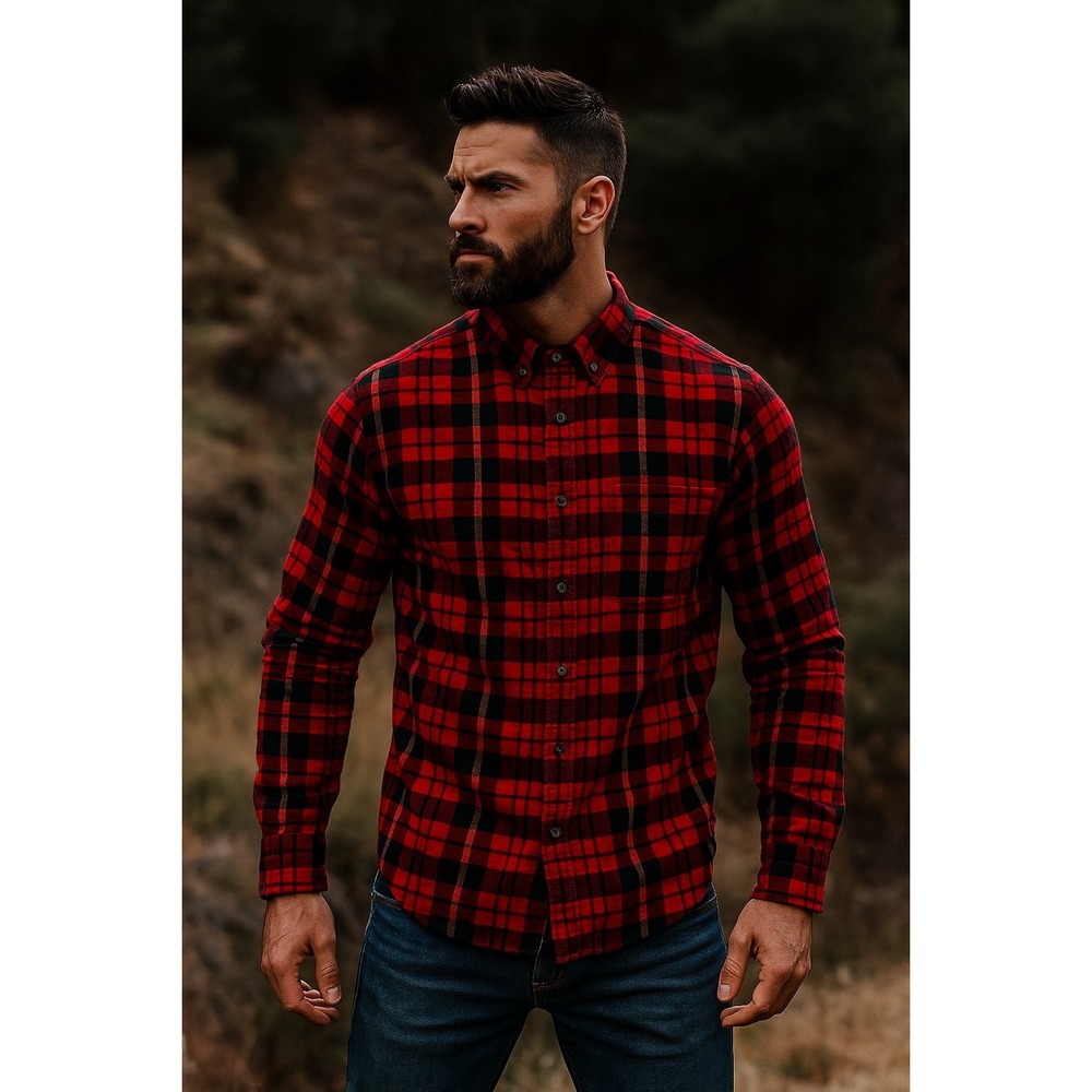 St Johns Bay Shirt Mens M Red Black Flannel Plaid Outdoor Lumberjack Cabincore‎